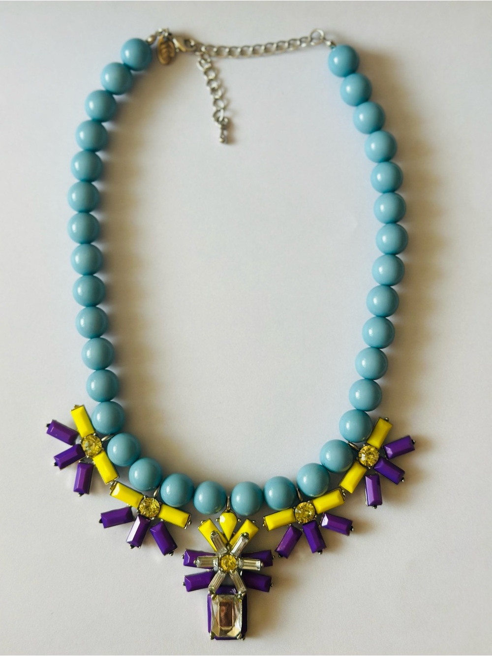 Turquoise Beaded Statement Necklace with Yellow & Purple Accents